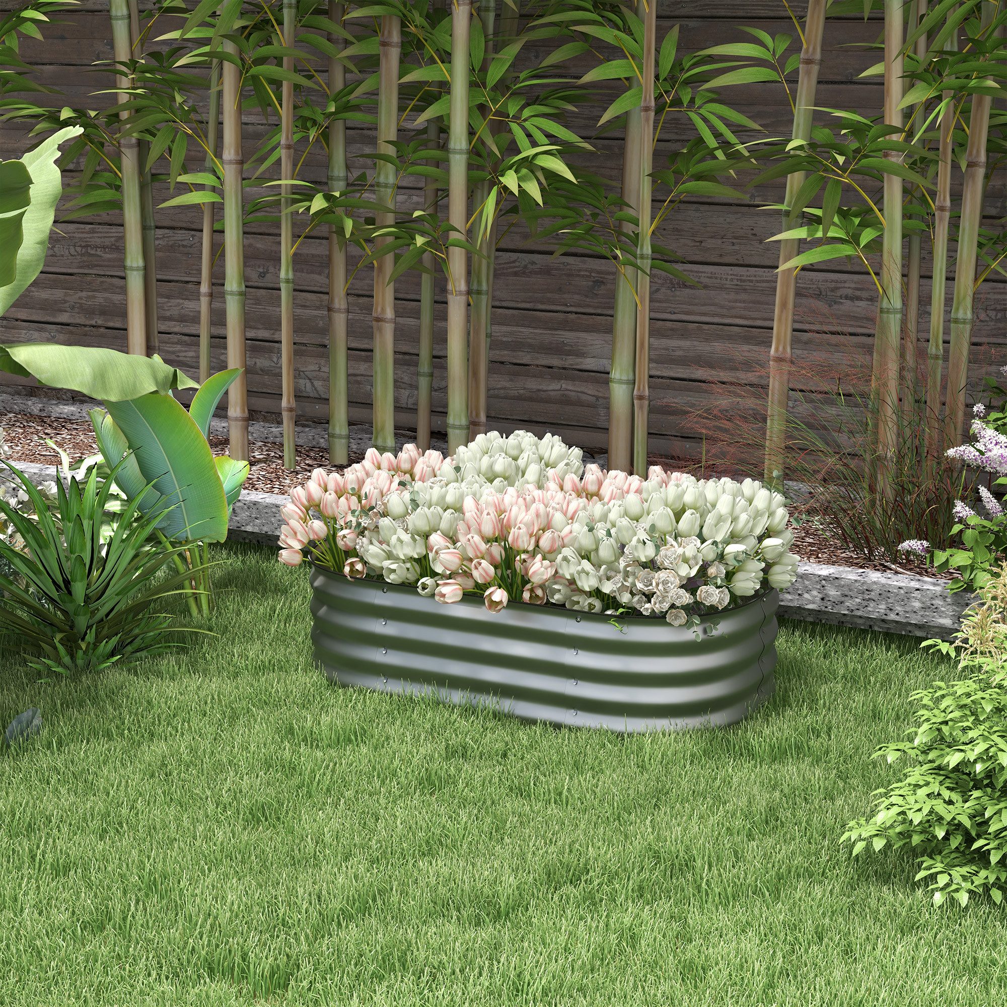 Outsunny Hochbeet Metall, Gemüsebeet, DIY Blumenkasten mit offenem Boden, Kräuterbeet (Pflanzenbeete, 1 St., Blumenbeete), für Garten, Balkon, Silber