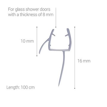Navaris Türbodendichtung Schwallschutz Dichtung 45° versetzt - 8mm Glasduschtür - Ersatz 100cm, L: 101,00 cm, (1-St)