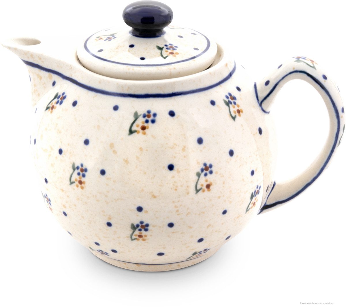Bunzlauer Keramik Teekanne 1L Teekanne mit spitzen Ausguss – Moderne, abgerundete Form, Dekor 111, 1,00 l