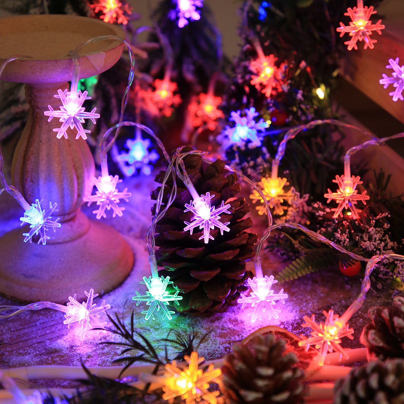 Rosnek LED-Lichterkette 3M Mehrfarbig Weihnachts Wasserdicht 10-flammig, 6M Party Weihnachtsbaum, / Beleuchtung,für Schneeflocke