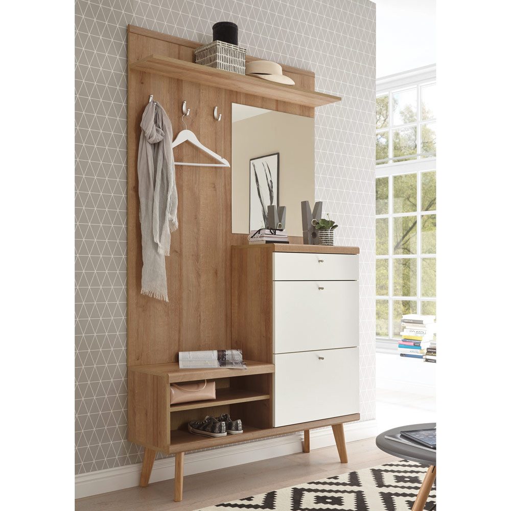 Lomadox Garderobe MAINZ-61, weiß matt mit Eiche Riviera Nb. 110x200x34cm