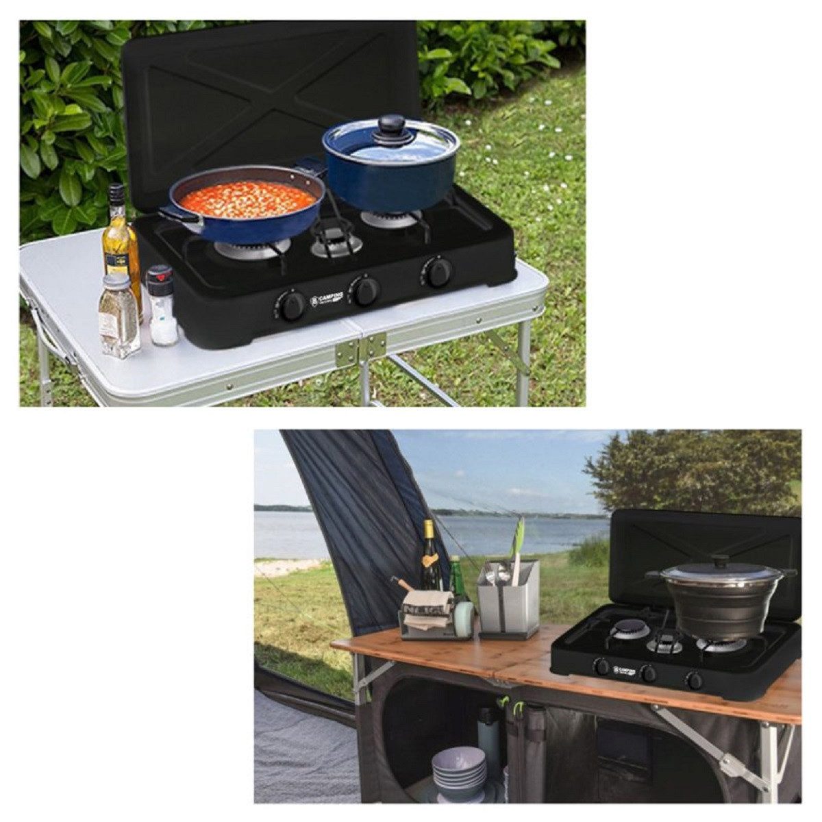 B-Camping Gaskocher - Outdoor-Gaskocher mit Schlauch-Anschluss und Druckminderer, (3-St), ideal für Garten, perfekt für Camping und Outdoor