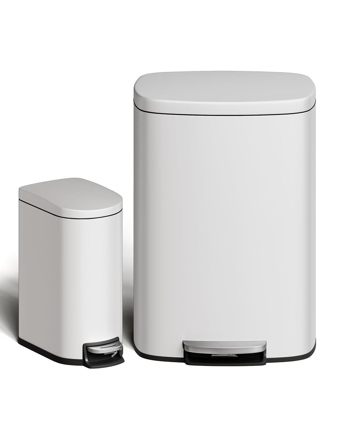 GarveeMore Mülleimer 50L und 10L Metallmülleimer-Set,rostfreier Küchen Mülleimer mit Deckel, pedalbetätigter Mülleimer mit Inneneimer, Griff an der Rückseite