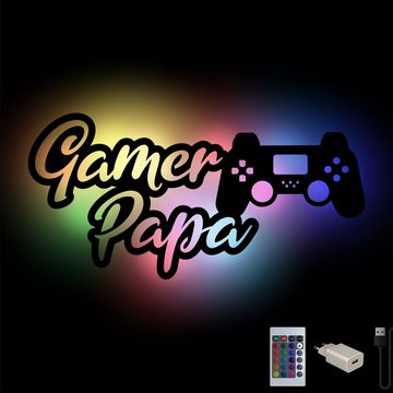Namofactur LED Dekolicht Gamer Papa - Gamer Licht Wanddeko mit RGB Farbwechsel, LED fest integriert, Farbwechsler, Wanddekoobjekt USB Wohnzimmer Leuchte mit Fernbedienung