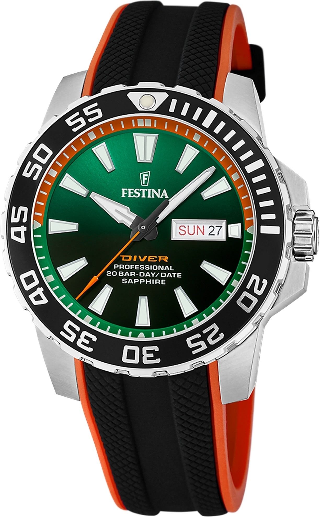 Festina Quarzuhr Festina Herrenuhr Kautschuk schwarz, (Analoguhr), Herren Armbanduhr rund, Kautschukarmband schwarz, orange, Casual
