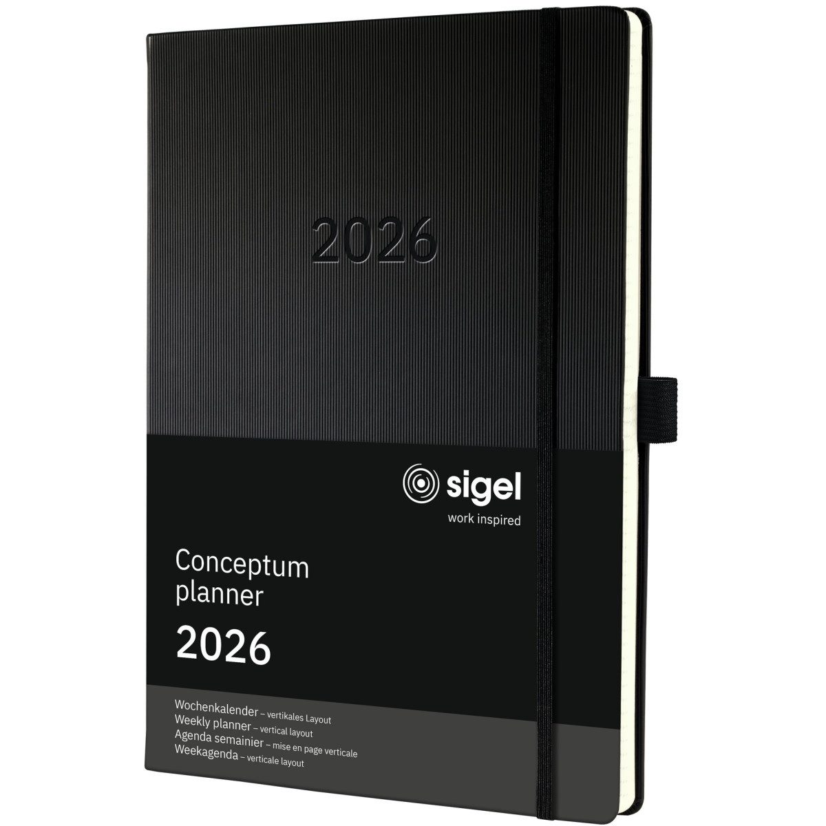 Sigel Taschenkalender Wochenkalender Conceptum A4+ vertikales Layout schwarz 2026 (3 Stück)