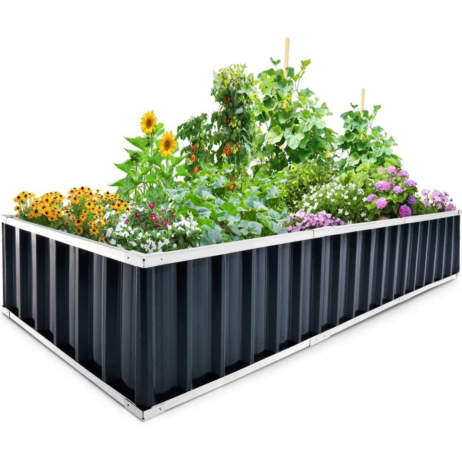 KING BIRD Hochbeet Hochbeet verzinkt 258x90x30cm Pflanzkübel mit T-Etiketten Grau