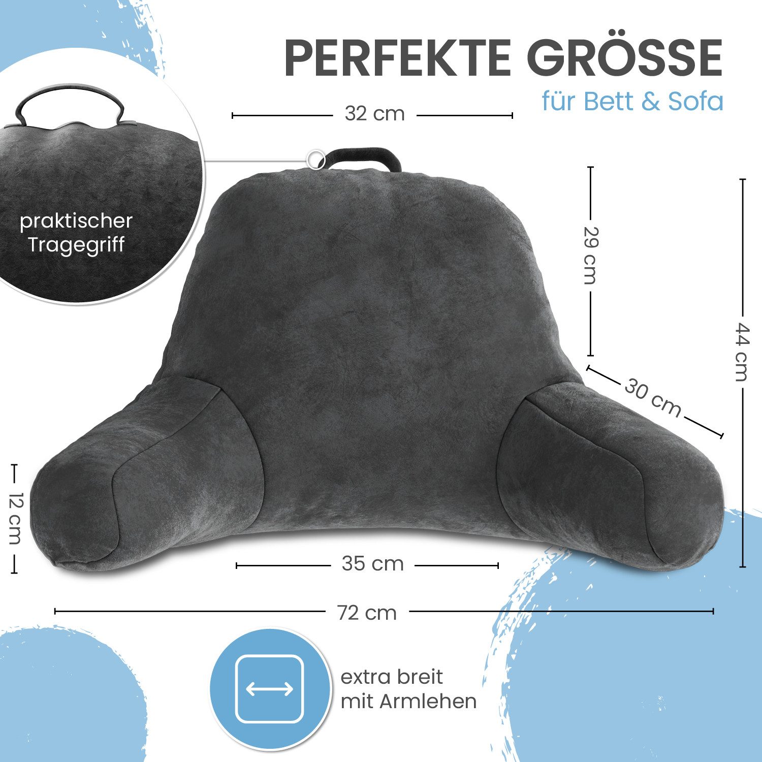 ELONEO Rückenkissen mit Armlehnen für Bett & Sofa, waschbarer & abnehmbarer günstig online kaufen