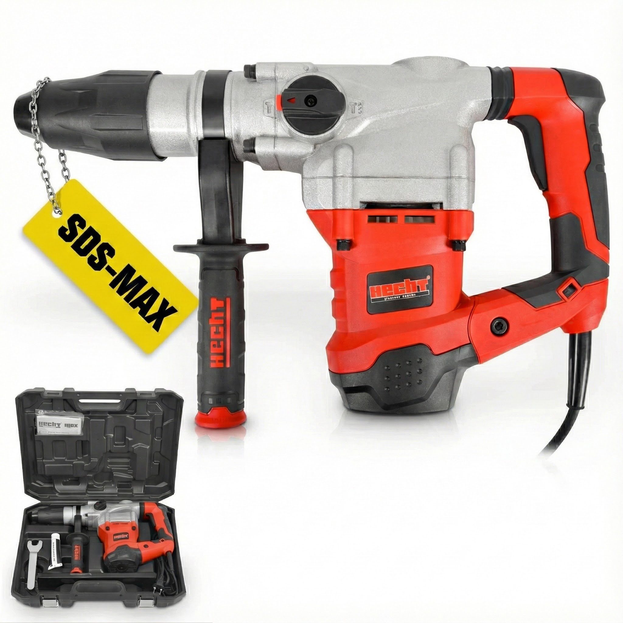 Hecht Bohrhammer mit Kabel SDS-Max 3530 U/min Transportkoffer 1600W, 230-240 V, max. 560 U/min, mit viel Zubehör