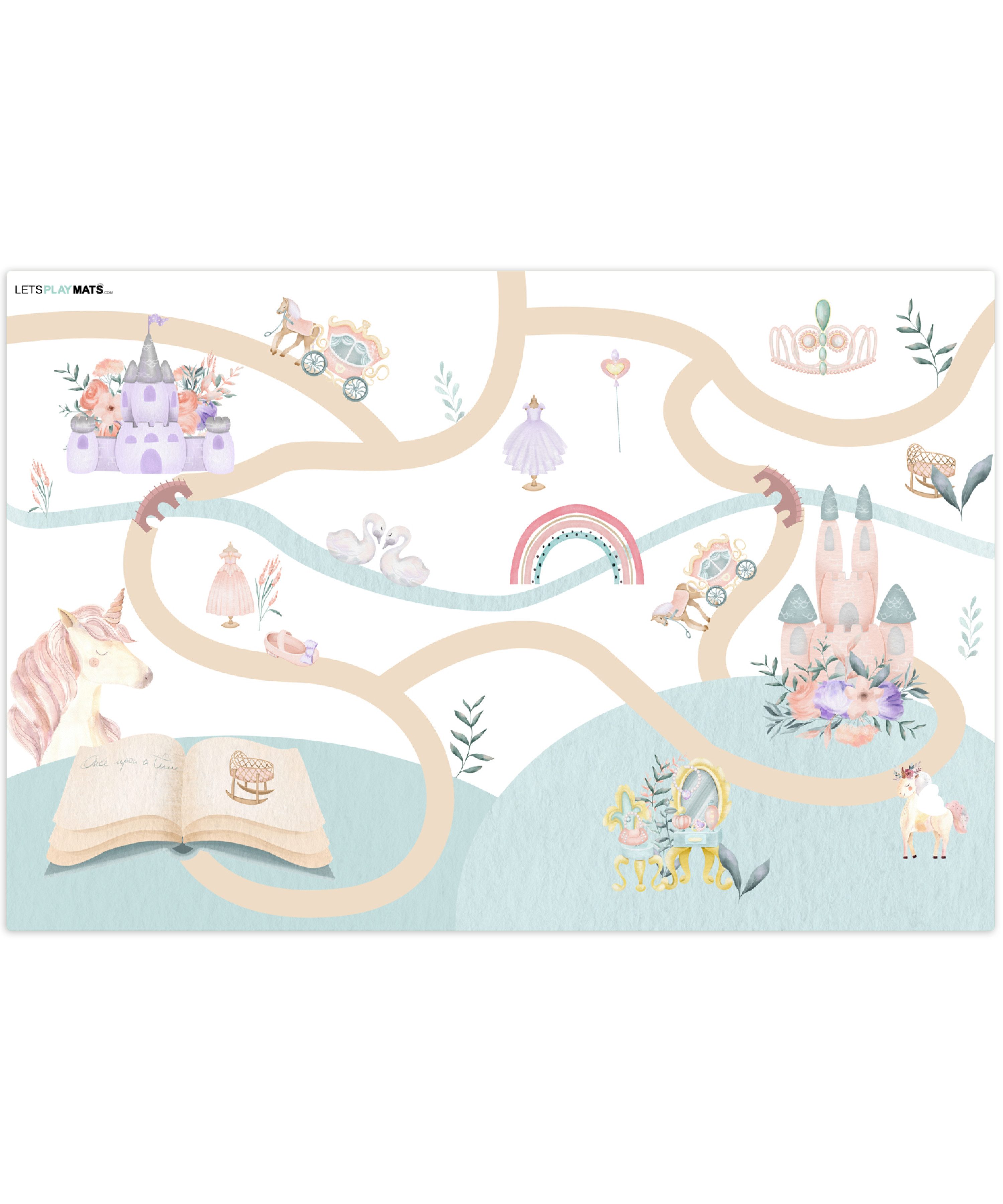 LetsPlaymats Spielmatte Prinzessin - Schloss - Blumen - Einhorn - Mädchen, Krabbeldecke, Jungen, Mädchen, Babymatte, Spielunterlage, 105x70 cm