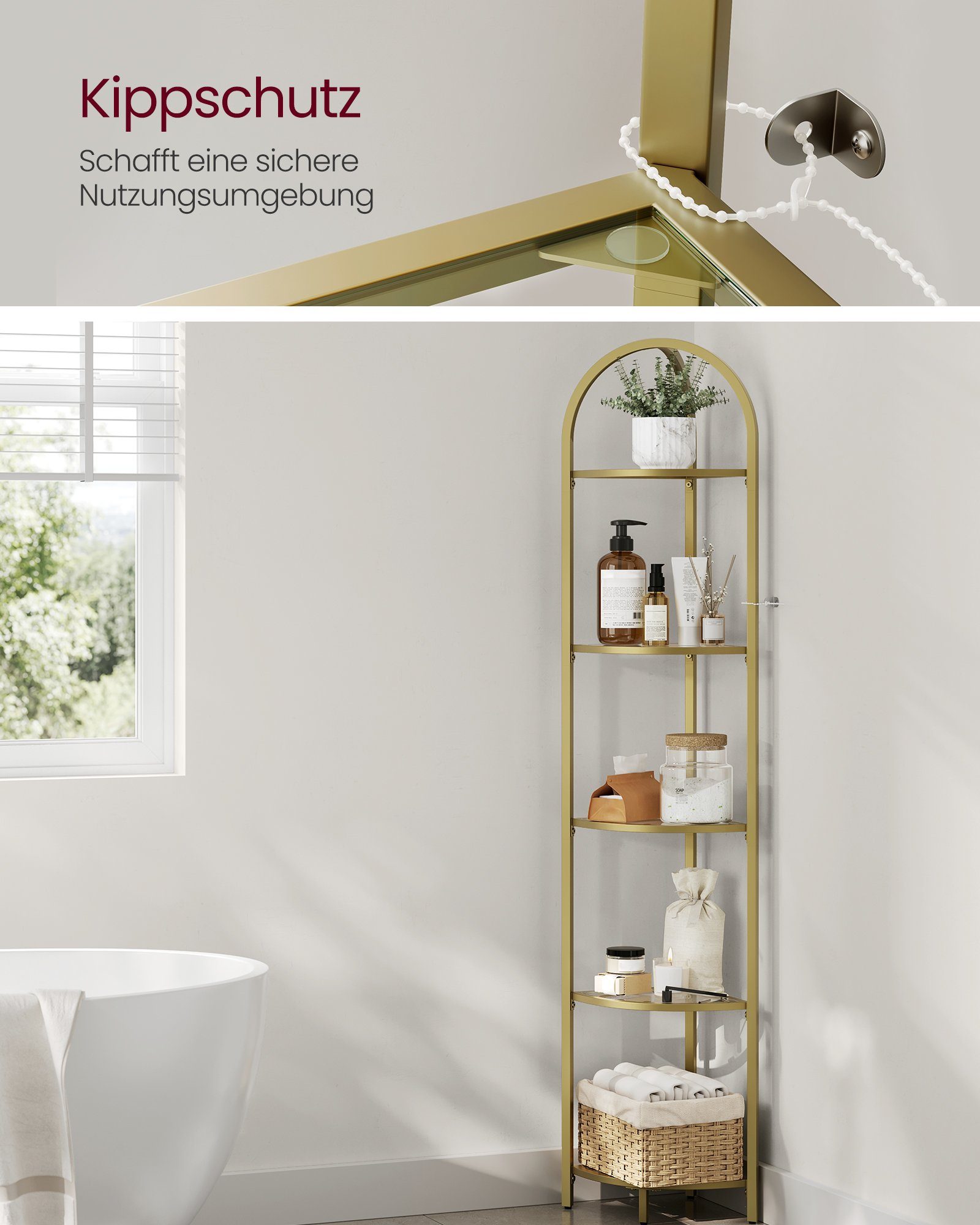 VASAGLE Eckregal, Standregal mit 5 Ebenen, Bücherregal aus Hartglas