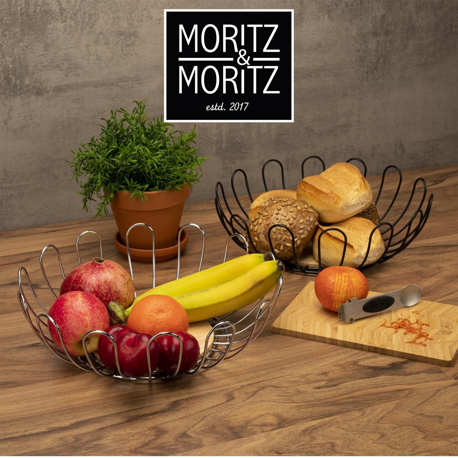 Moritz & Moritz Obstschale Obstkorb Brot (32cm, 2-tlg), Gemüse für Korb und Schwarz, Metall, Geschenke, Früchte