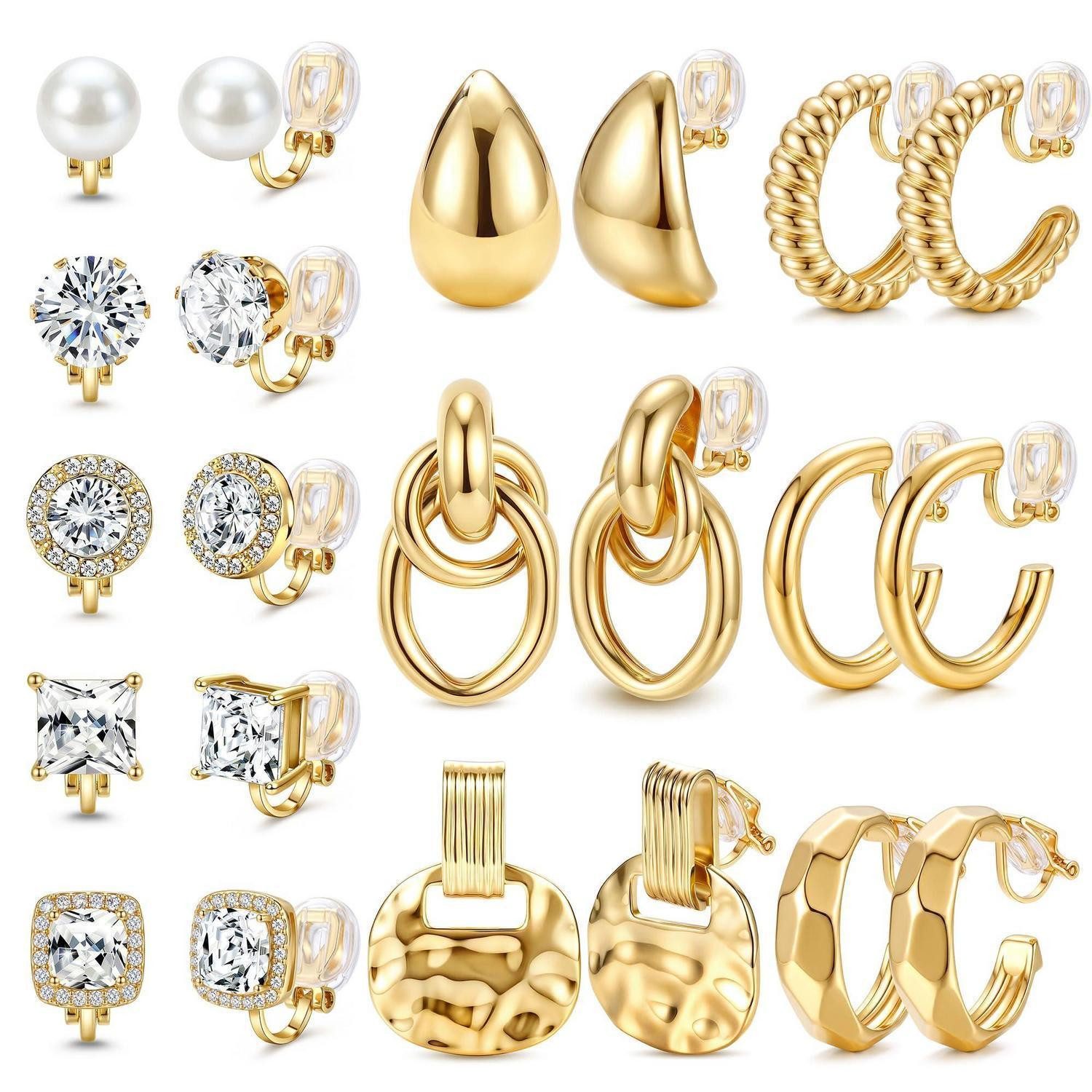 LuxusKollektion Ohrclip-Set Ohrclips Damen 11 Paar Zirkonia Gold/Silber