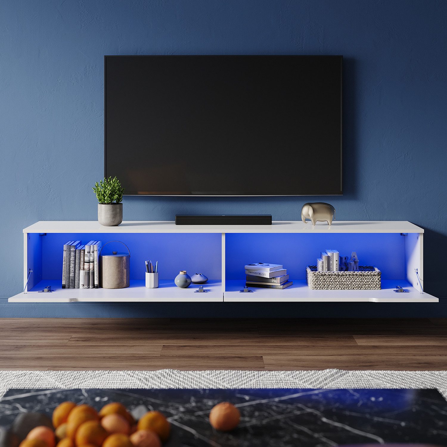 SONNI Lowboard lowboard tv hängend und stehend, tv schrank 180cm, mit Beleuchtung in wohnzimmer, Weiß, 180 x 30 cm