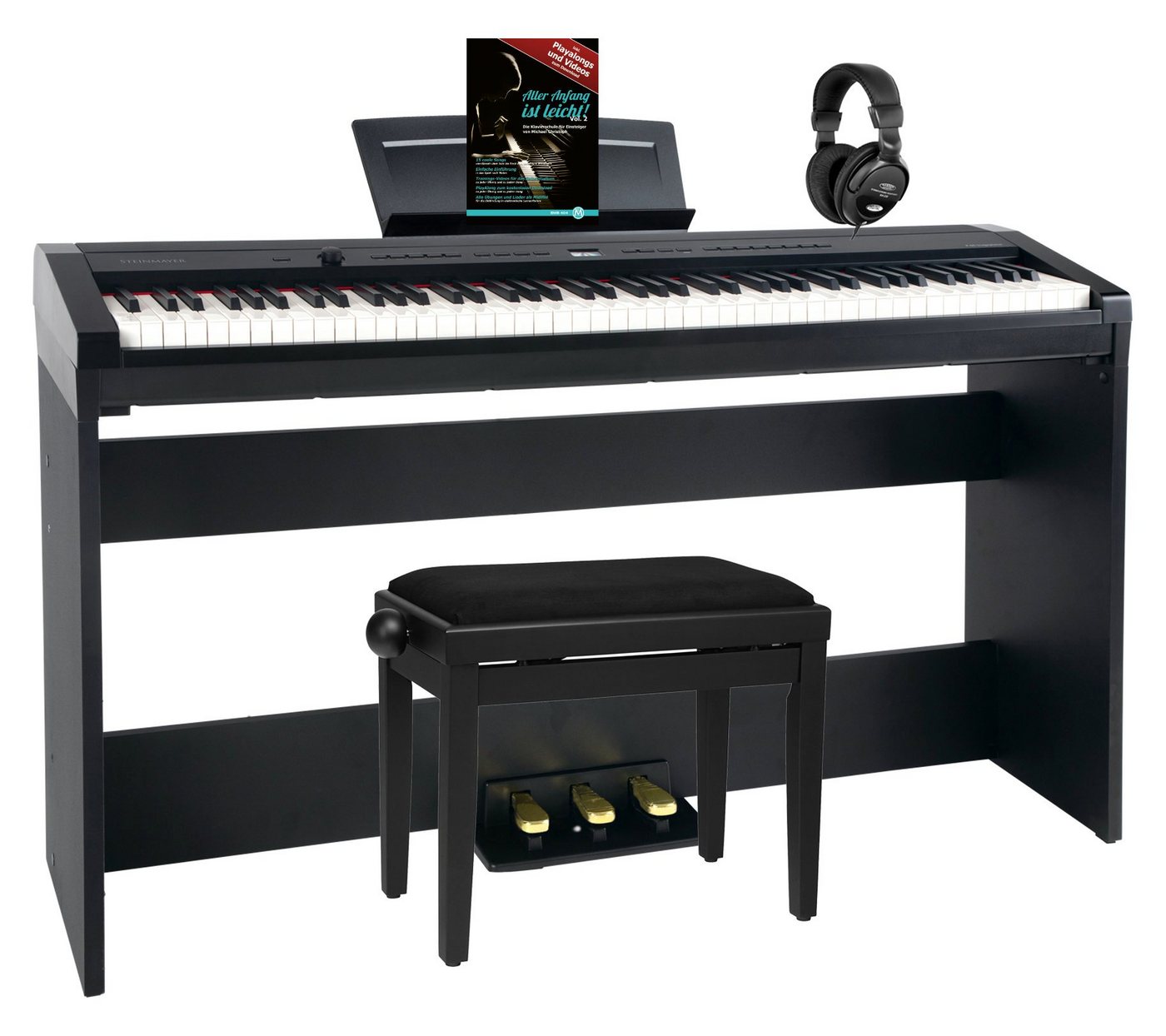Steinmayer Stagepiano P-60 Stagepiano 88 Tasten (Home-Set, inkl. Unterbau, Kopfhörer, Pianobank, & Schule), Klavier, Hammermechanik, 128-fach polyphon, Aufnahmefunktion