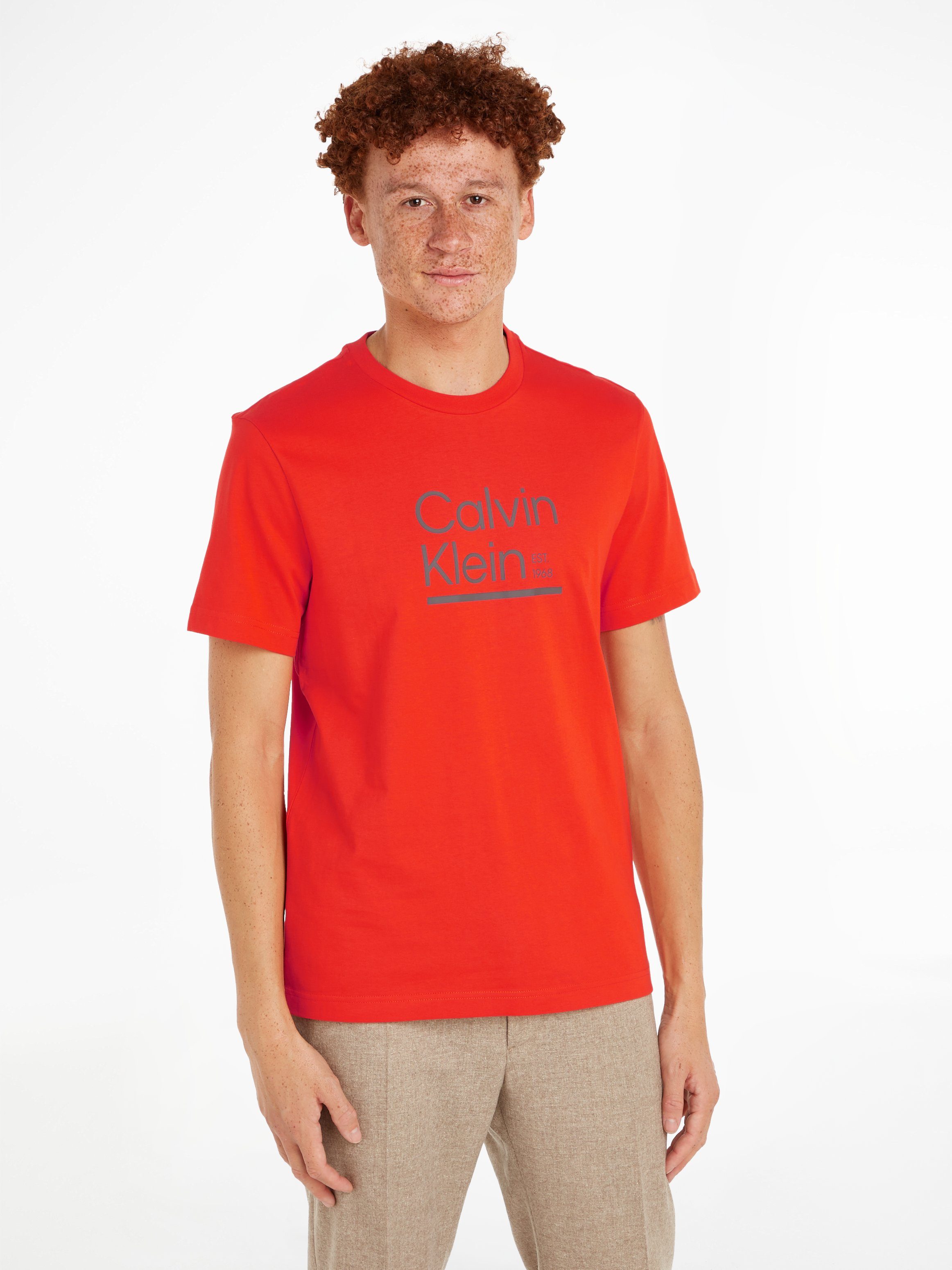 Calvin Klein T-Shirt CONTRAST LOGO LINE CK-Logodruck Spicy mit T-SHIRT Orange