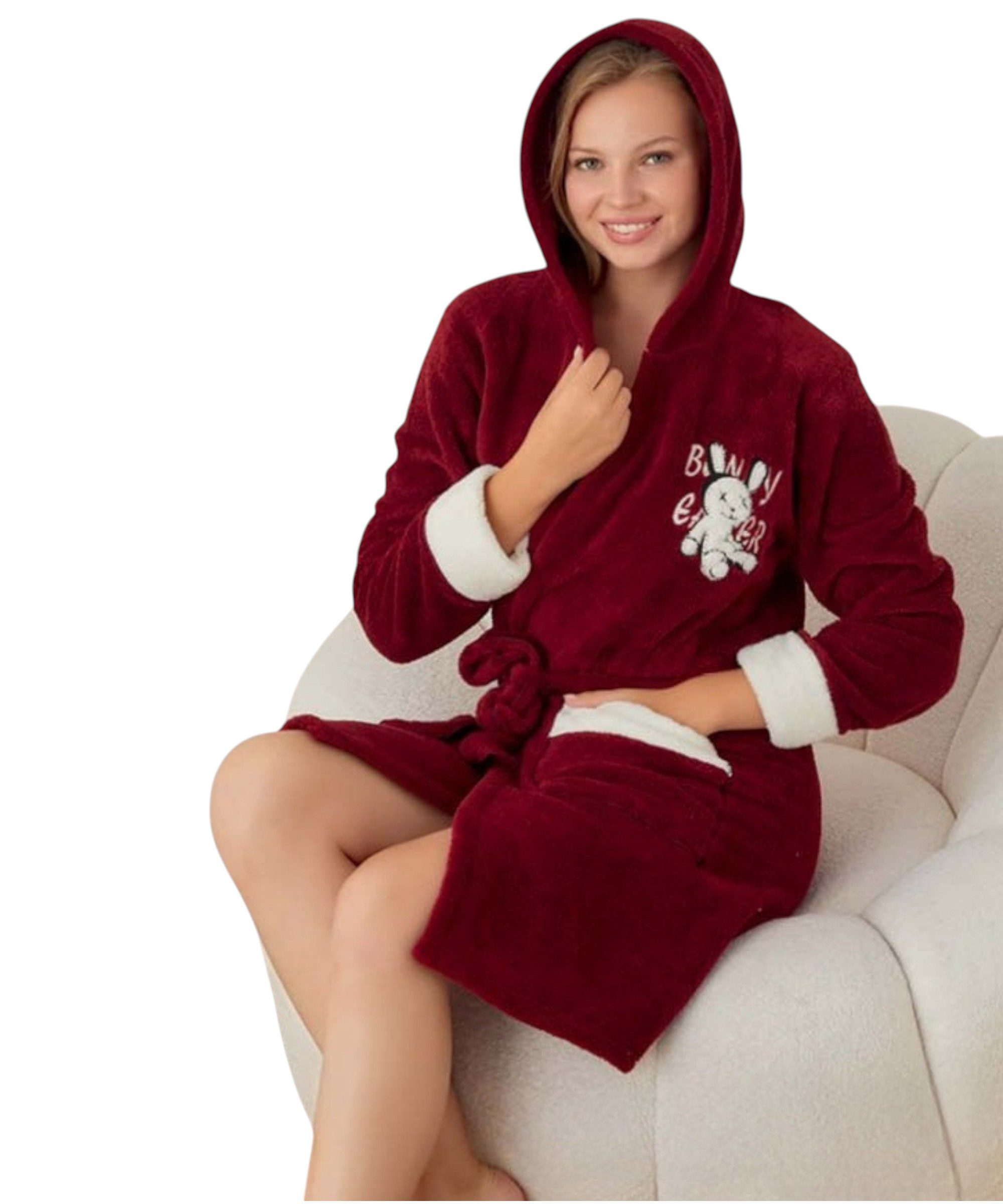 fashionshowcase Bademantel Damen mit Kapuze Flauschig Weich,Wellsoft-Fleece,Verschiedene Designs, Weiches Wellsoft-Fleece