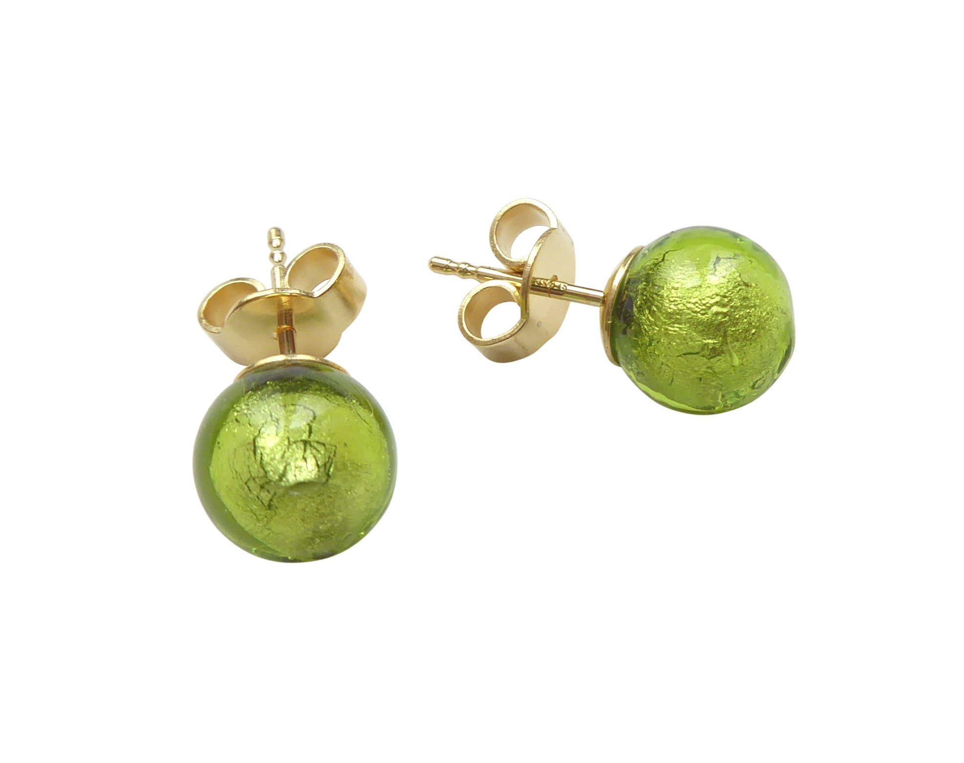 Mugello Paar Серьги-гвоздики Murano Stecker hellgrün gold-platt. hochwertig Handarbeit, Handgearbeitetes Muranoglas mit eingearbeitetem Blattgold aus Italien