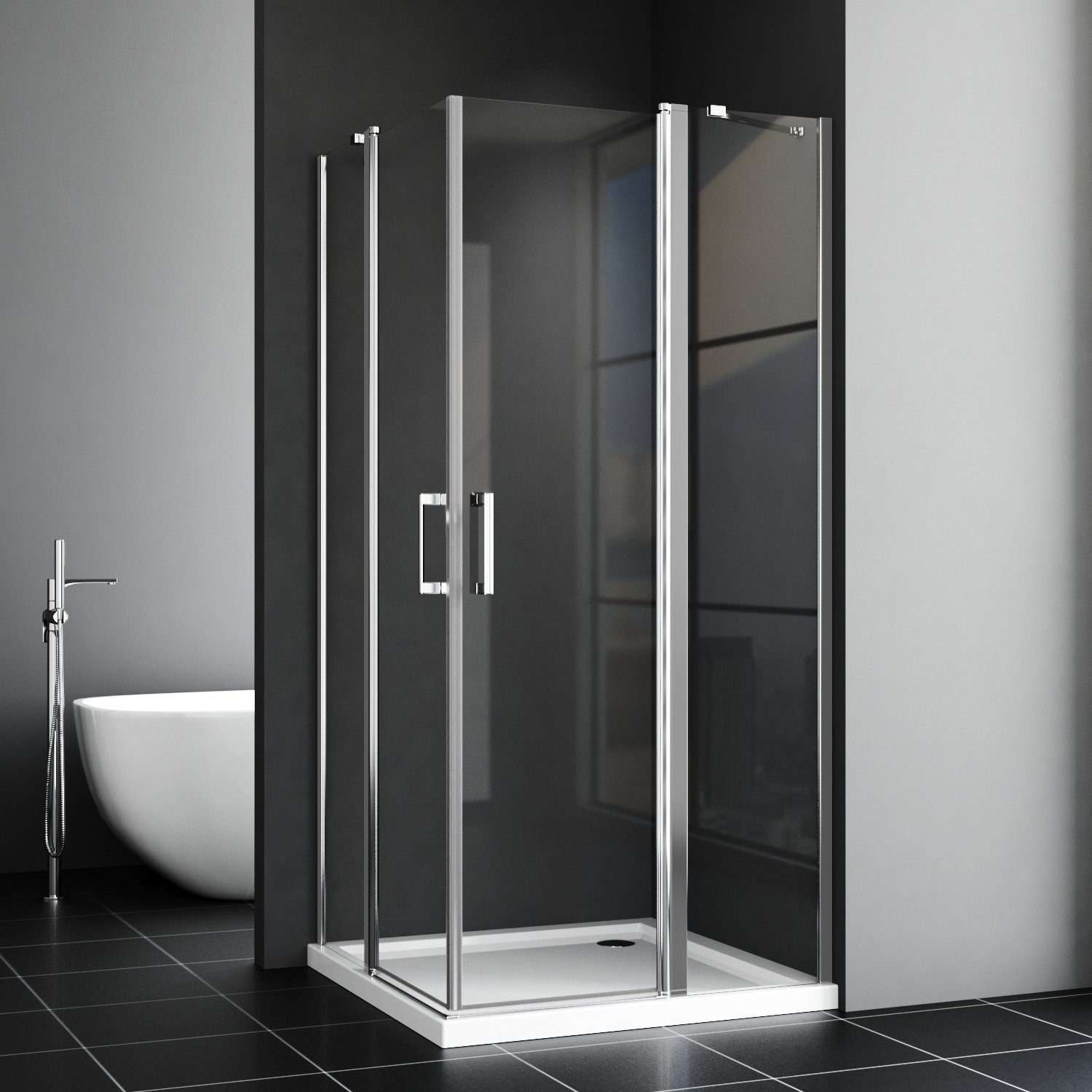 Boromal Eckdusche Duschkabine Duschabtrennung Eckeinstieg Falttür Scharniertür Nano ESG, BxT: 75x90 cm, mit Zinklegierung-Haltestangen,Aluminiumsprofil, Dusche, Magnetverschluss, links und recht montierbar