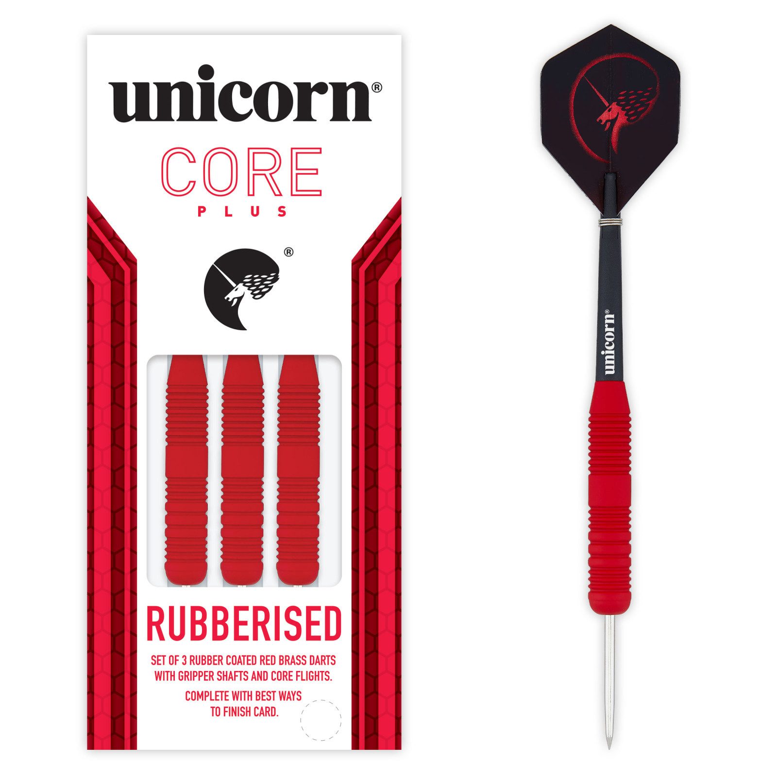Dartpfeil Steeldart Unicorn Core+Rubber, Messing, 23g, Rot