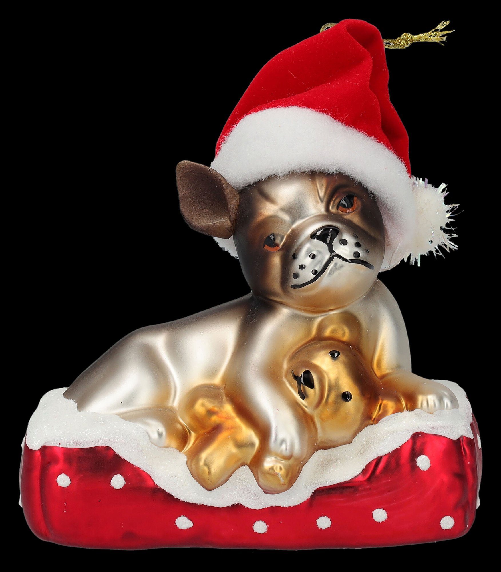 Figuren Shop GmbH Christbaumschmuck Weihnachtkugel - Hund mit Weihnachtsmütze - Weihnachtsdeko Christbaum (1-tlg)