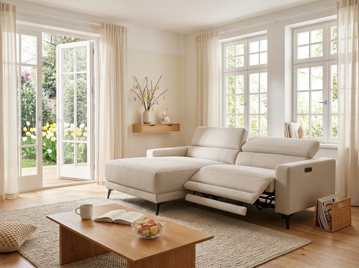 OTTO home Ecksofa LEWII, L-Form, 213 cm - elektr. Relaxfunktion, mit USB A/C-Anschluss. Federkern, verstellbaren Kopfstützen, Webstoff