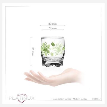 PLATINUX Glas Trinkgläser mit Blumen Dekor mit geformten Boden, Glas, Set 6 Teilig 250ml Wassergläser Saftgläser