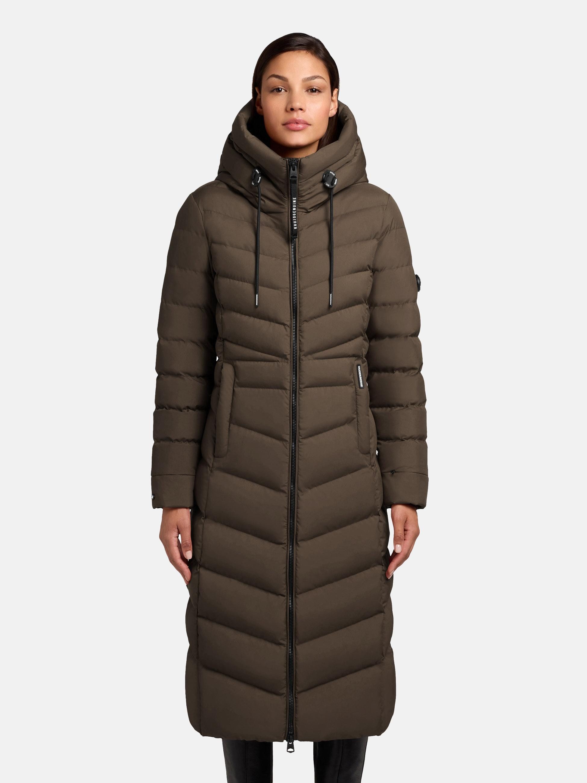 khujo Steppmantel Ingram4-YM Langer Damen Winterpmantel mit hohem Kragen und Kapuze