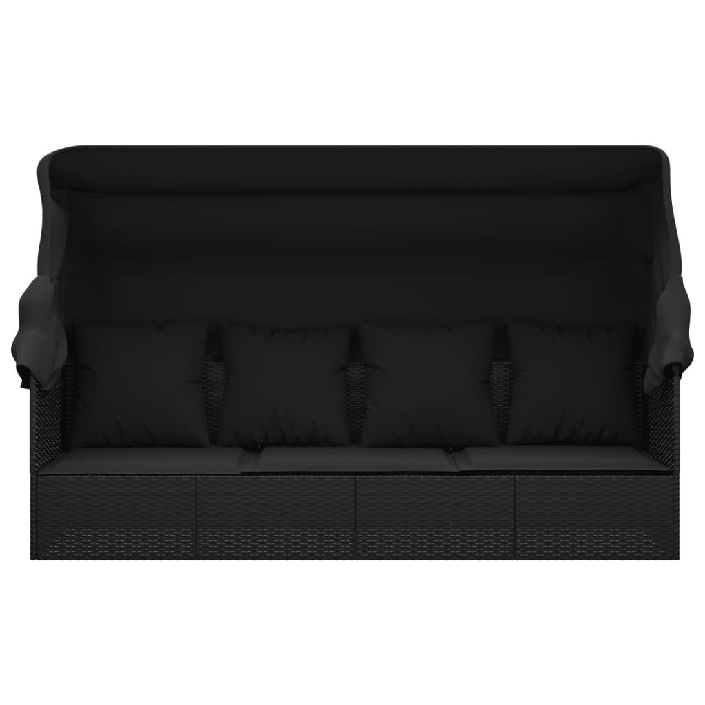furnicato Loungebett Outdoor-mit Dach und Kissen 203x65x127 cm Schwarz, 1 Teile