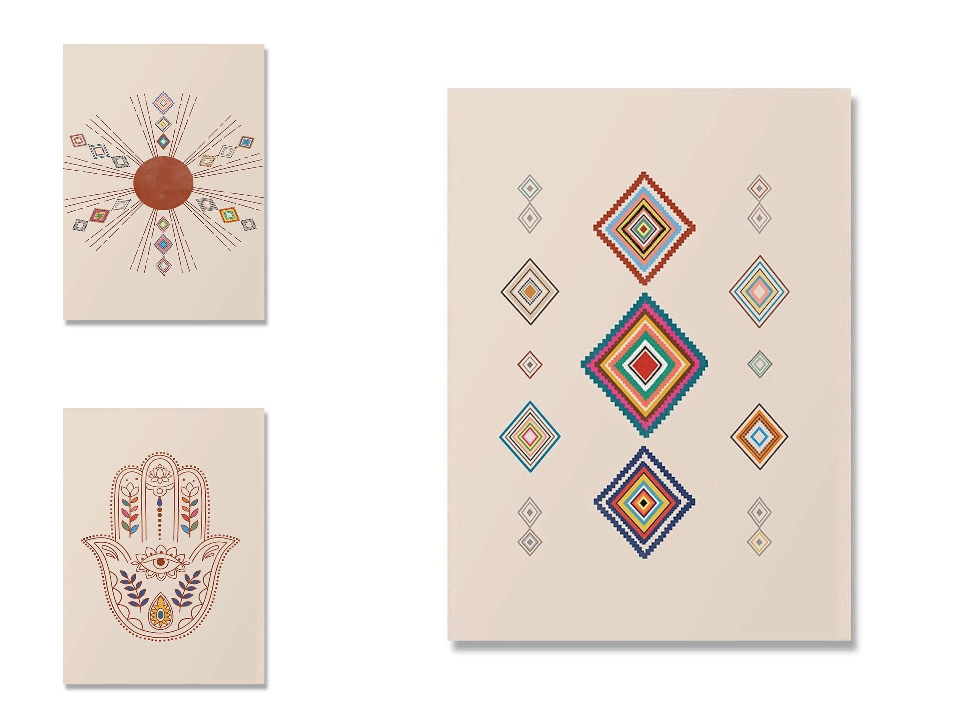 JUSTGOODMOOD Poster Boho Marokkanisch Teppich Kunst Hand Fatima als Deko Print ohne Rahmen, C (1 St)