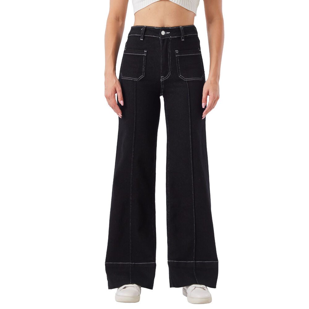 Ital-Design Weite Jeans Damen Freizeit (91279949) Stretch High Waist Jeans in Schwarz
