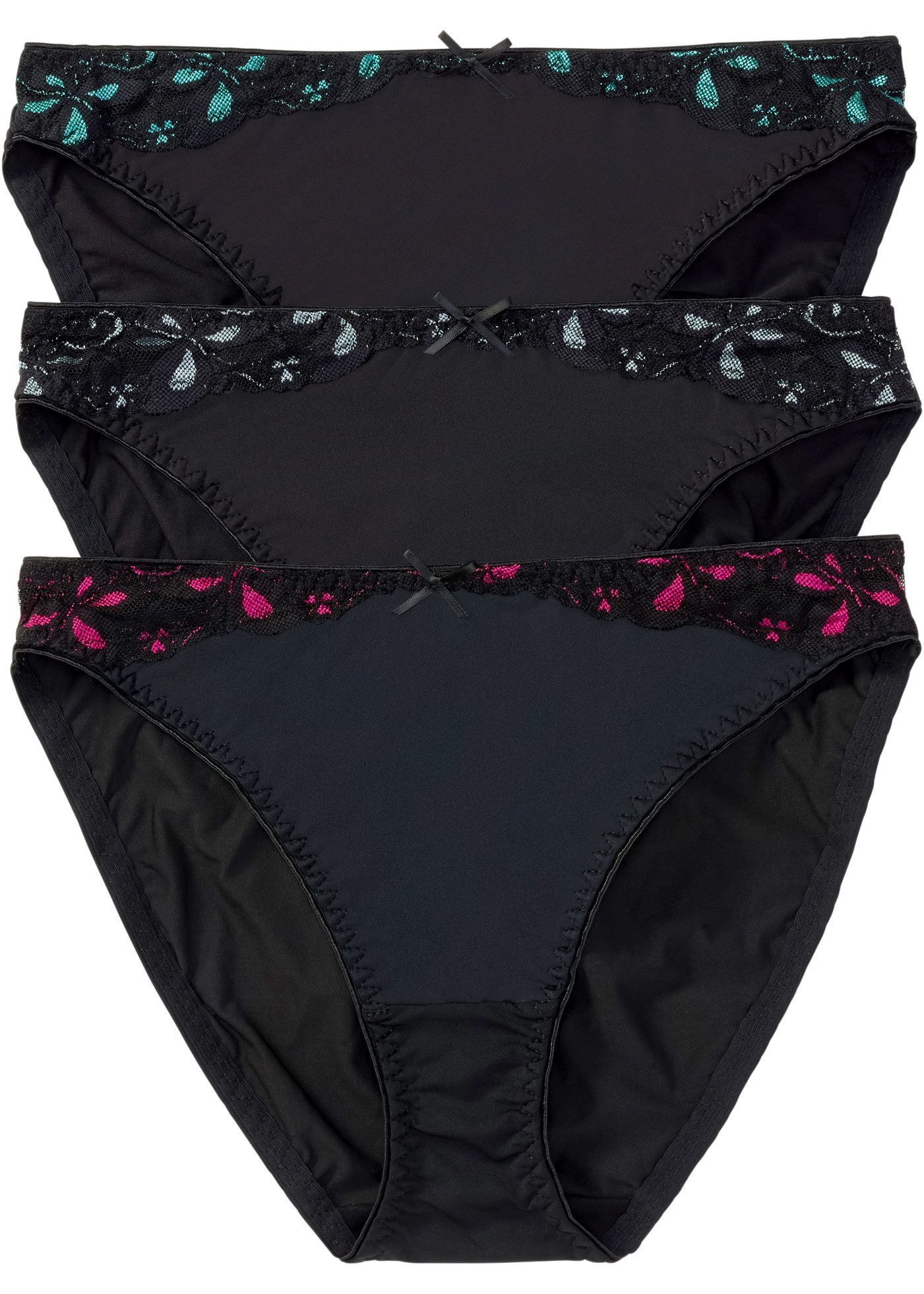 bonprix Slip (Packung, 3-St) mit zweifarbigem Stickereieinsatz, mit zarter Spitze, 3er Pack