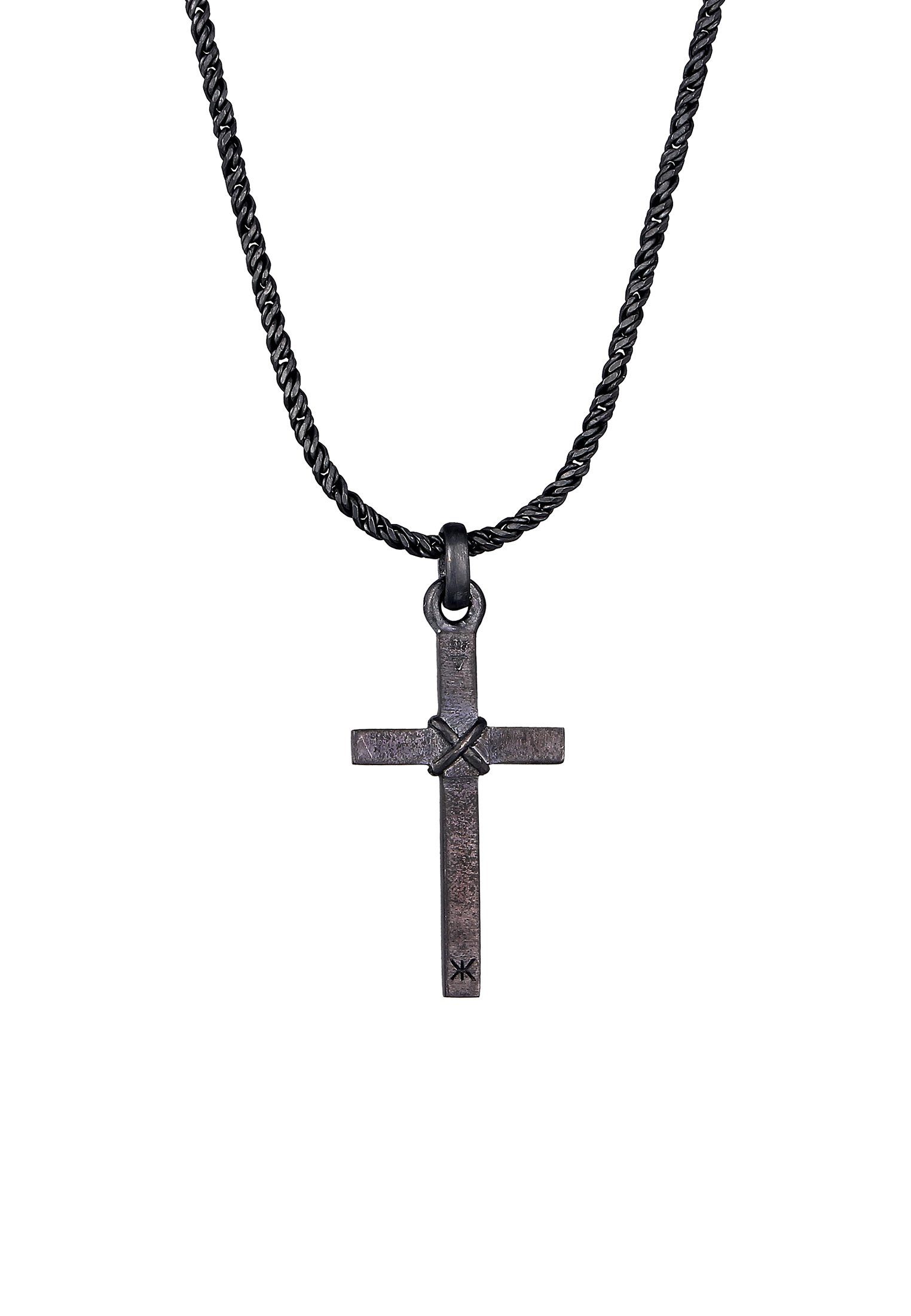 Kuzzoi Kette mit Anhänger Herren Kreuz Flach Kordelkette 925 Silber, Kreuz