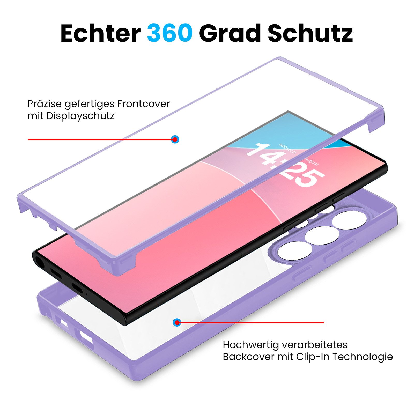 Tec-Expert Handyhülle 360 Grad Handy Hülle für Samsung Galaxy S26 Ultra, Rundum Schutz Cover Case Bumper robust Vollschutz