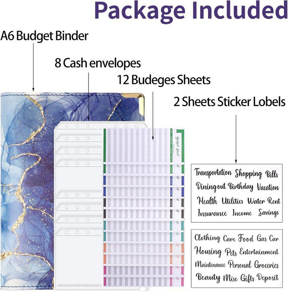 Thumbnail - LuxusKollektion Notizheft Budget Binder A6 Marmor PU Leder Geld Organizer mit 8 Reißverschluss