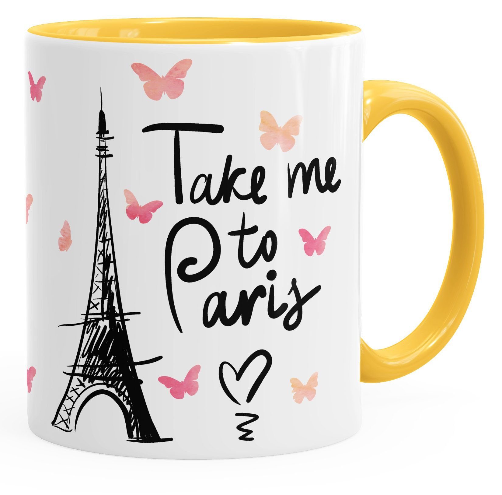 MoonWorks Tasse Kaffee-Tasse Take me to Paris Geschenk-Tasse für Frau Freundin Tasse mit Innenfarbe MoonWorks®, Keramik gelb
