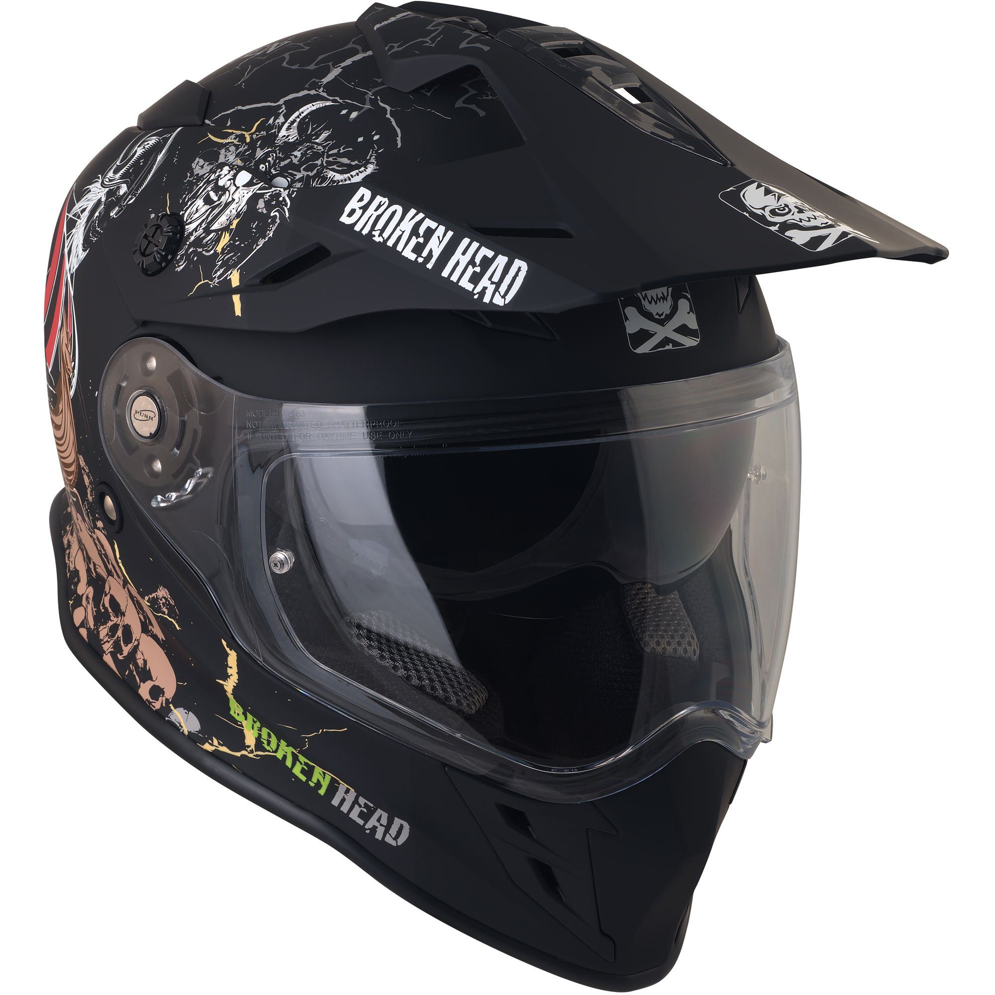 Broken Head Motorradhelm Fullgas Viking VX2 (mit klarem und blau verspiegeltem Visier), inklusive Sonnenblende