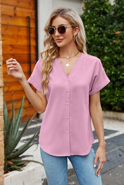 B.X Strickjacke Kurzarm-Shirt mit Knöpfen und V-Ausschnitt für Damen, einfarbig Sommerliche Cardigan-Oberteile und lockere Button-Down-Hemden