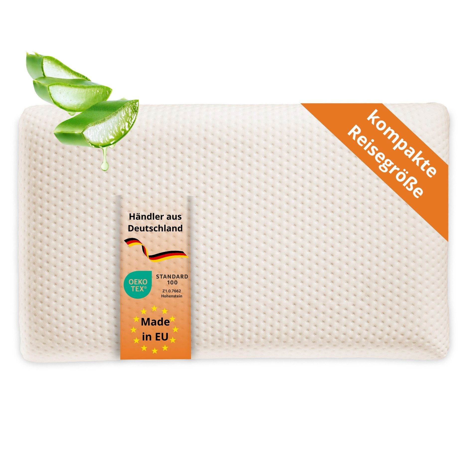 sleepling Nackenstützkissen Orthopädisches Reise- und Nackenstützkissen, Füllung: Viscoelastischer Schaum, Bezug: 100% Polyester Aloe Vera veredelt, Seitenschläfer, Rückenschläfer, Bauchschläfer, Viskoelastischer Schaum, Memory Effekt, geringe Größe für Unterwegs