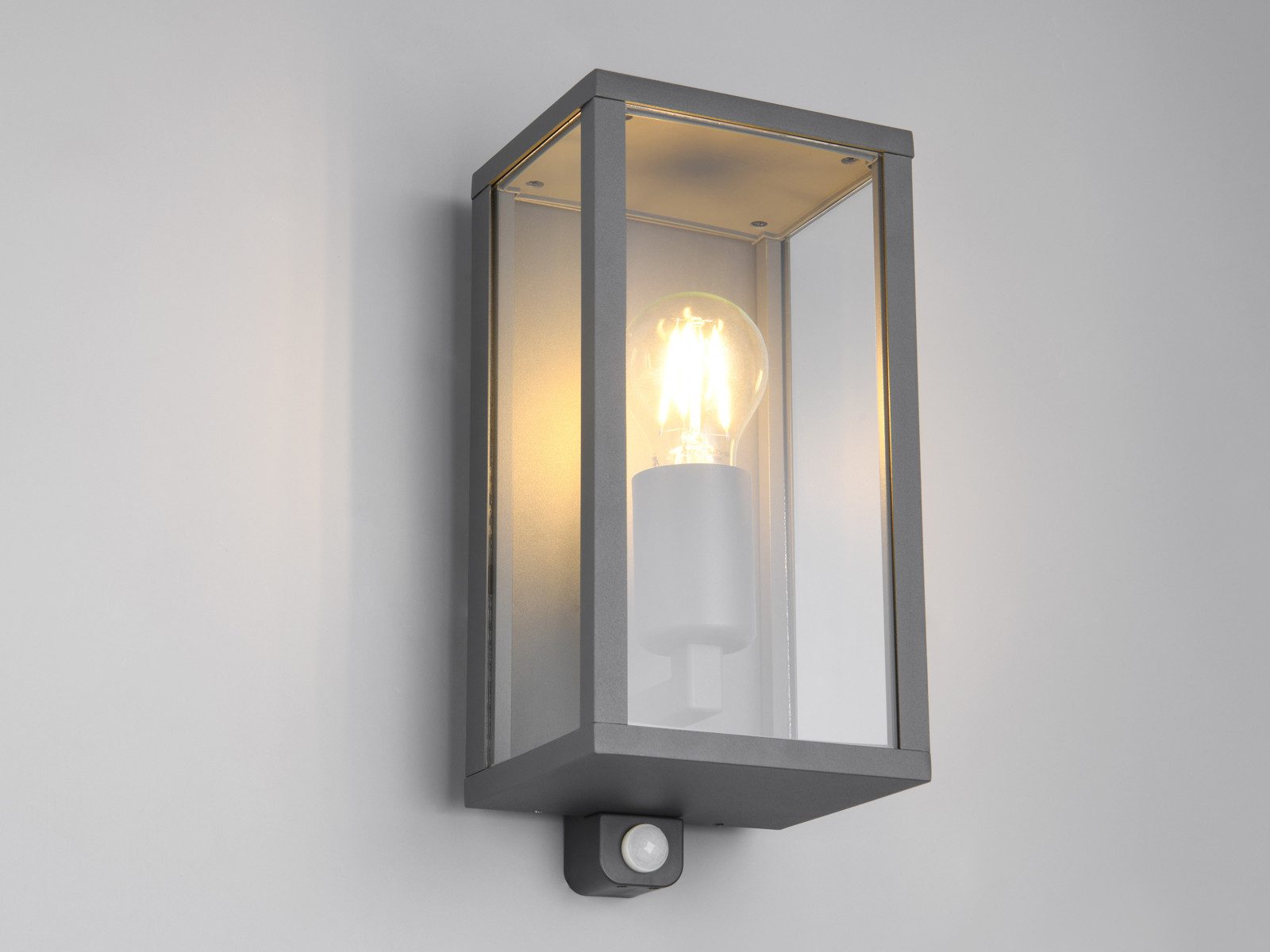TRIO Leuchten LED Außen-Wandleuchte, Bewegungsmelder, LED wechselbar, warmweiß, Haustür & Fassadenbeleuchtung aus Aluminium in Anthrazit, Höhe 29cm