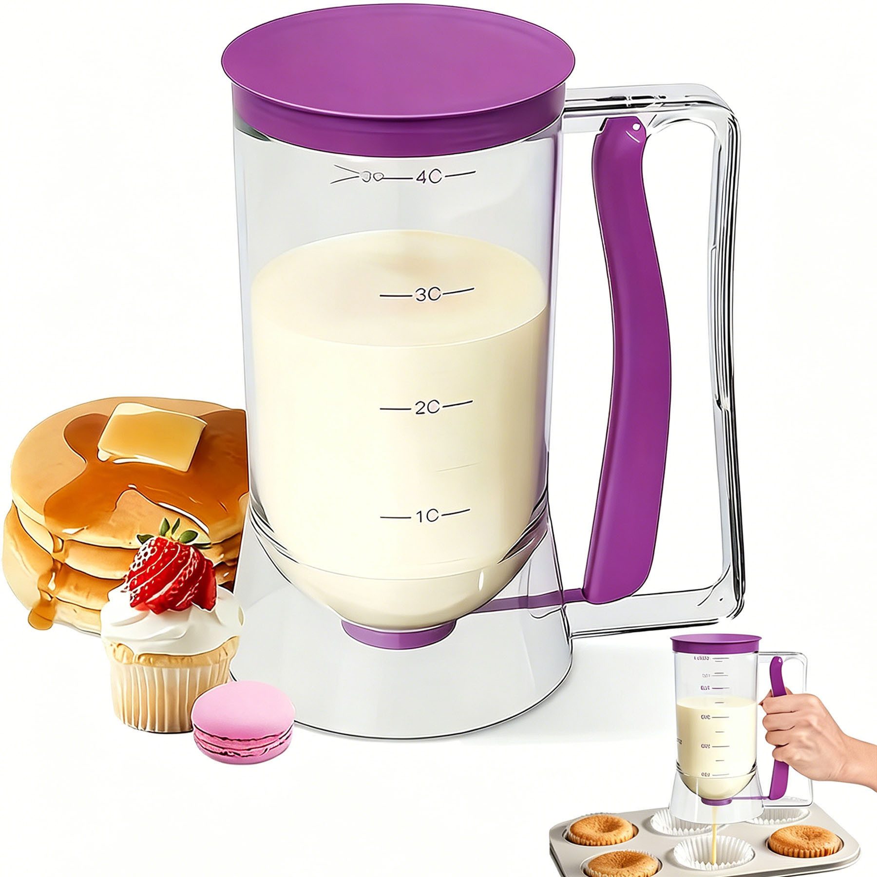 Mutig Teigportionierer Kuchen-Teig Spender, Waffel-Teigspender, 900 ml mit Deckel und Skala, (Portionskontrolle und klare Skala, DIY-Backwerkzeug zur Herstellung von Kuchen, Pfannkuchen und Muffins), Es ist das perfekte Geschenk für Backliebhaber, Köche und Donut-Fans