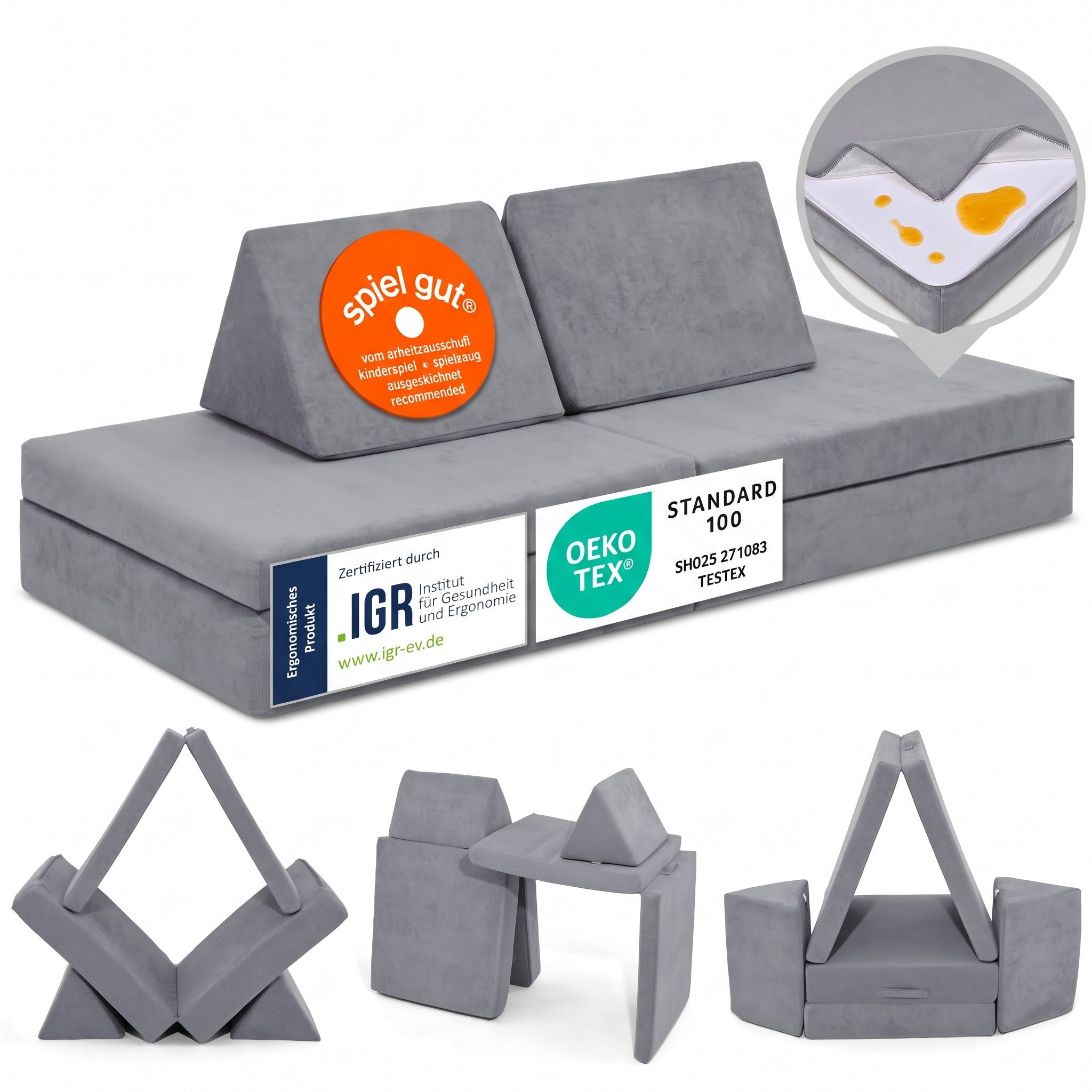 Linodino Kindersofa Spielsofa I aus Schaumstoff Bausteine I Spielcouch für Kinder, Wasserfeste Unterbezüge, Waschbare Chenille Bezüge 30°