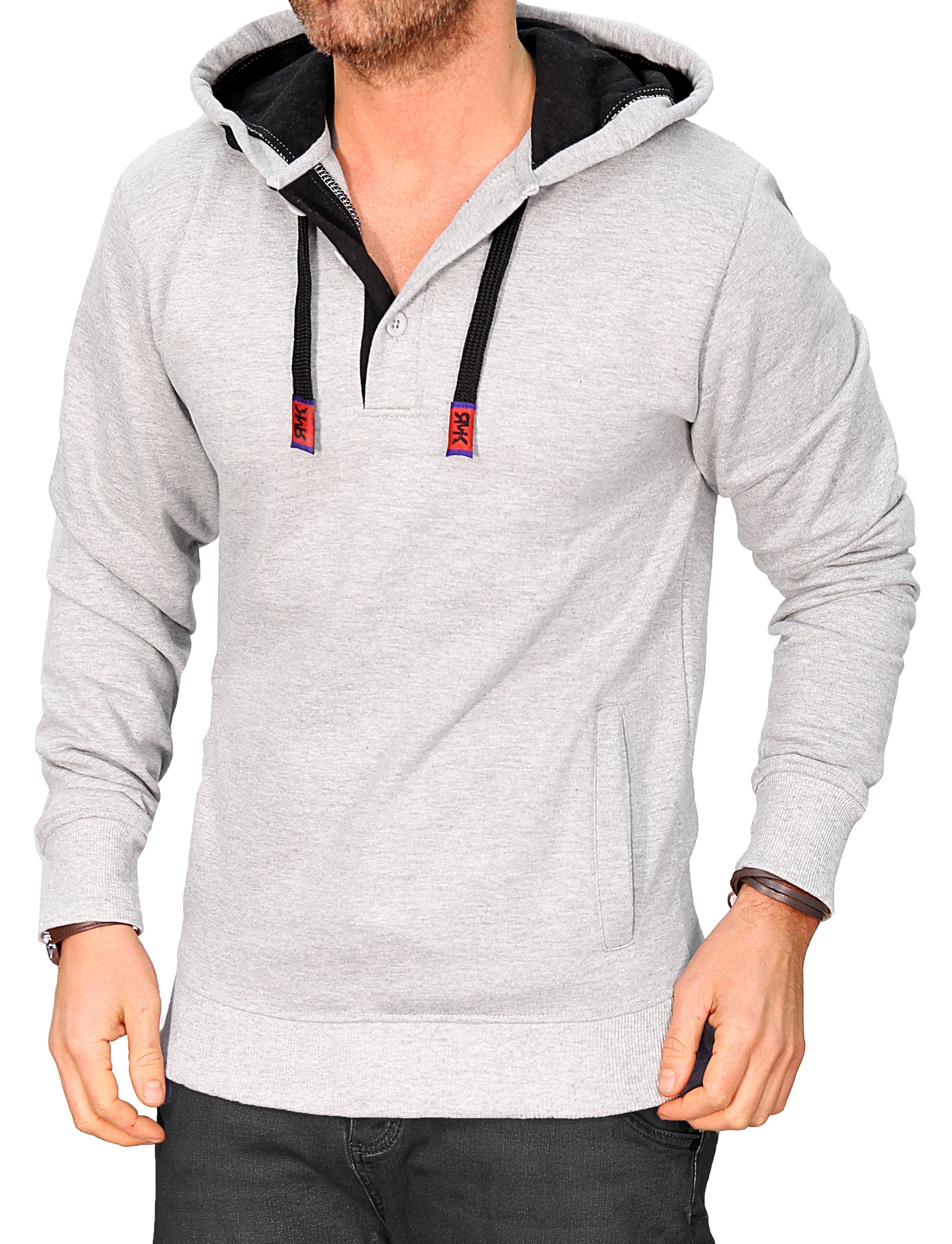 Taschen Grau Basic Kapuze Hoodie Longsleeve Langarmshirt RMK Kapuzenpullover mit Herren Kapuze