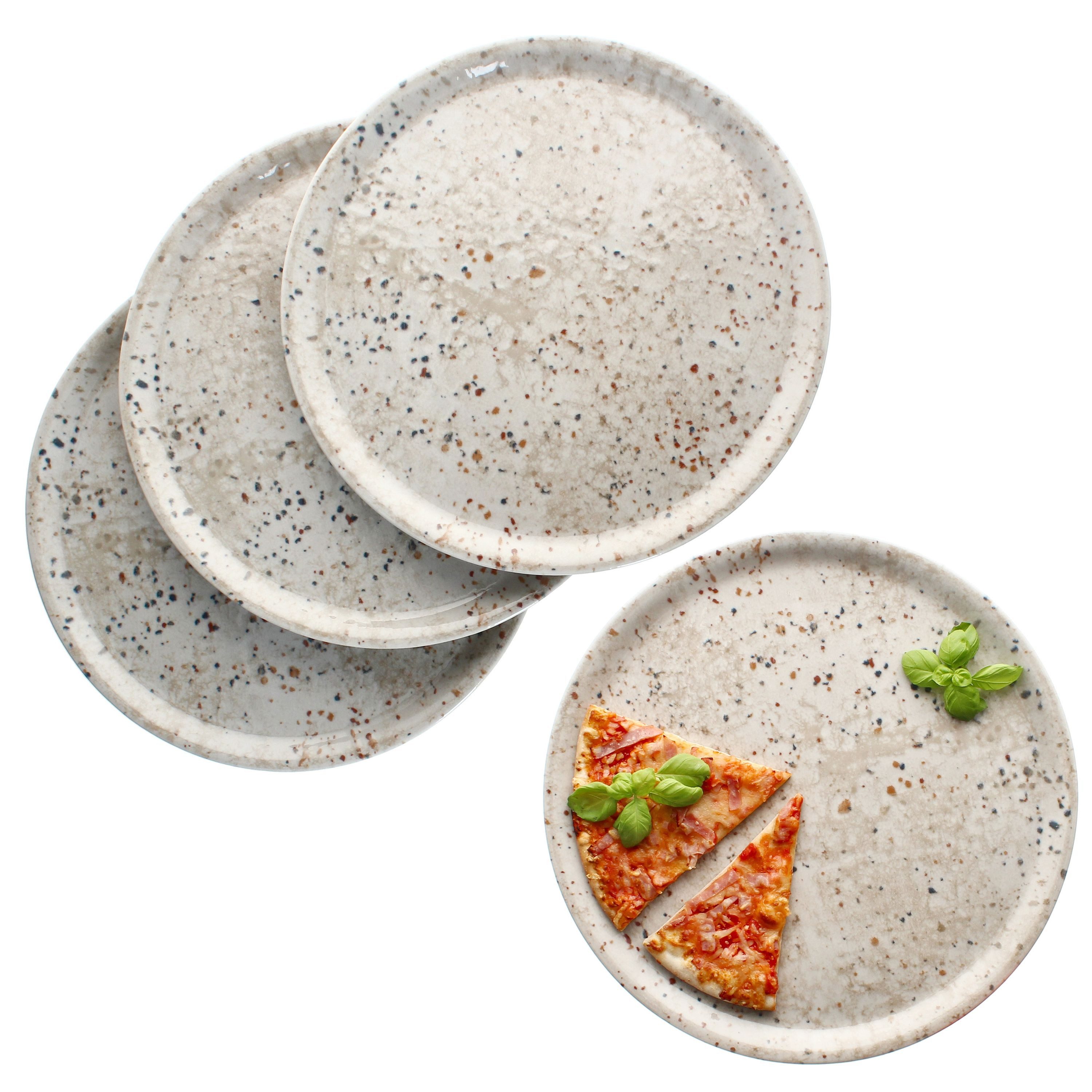 Pizzateller 4x Pizzateller Stone Drops Ø33cm 4 Personen XL-Teller 3D Steinoptik
