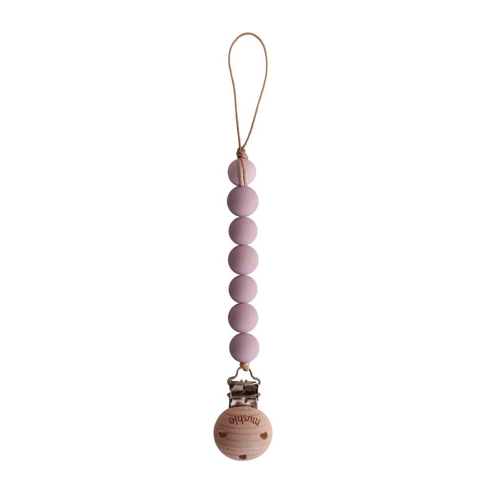 Mushie Mauve, Silkon Holz-Clip Halo aus mit Schnullerhalter Nuckelkette Schnullerbefestigung Schnullerkette