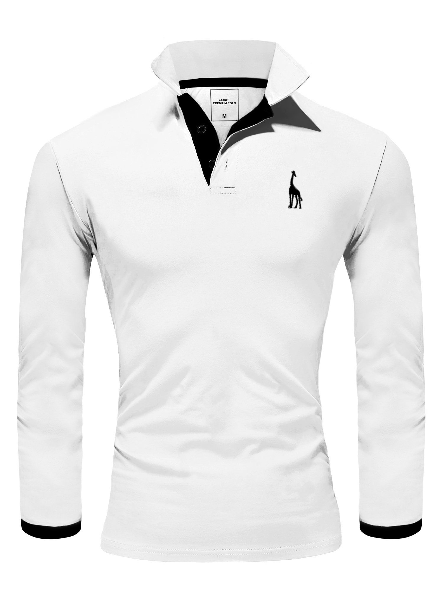 REPUBLIX Poloshirt AIDEN Herren Polo Basic Weiß/Schwarz Kontrast Langarm Hemd