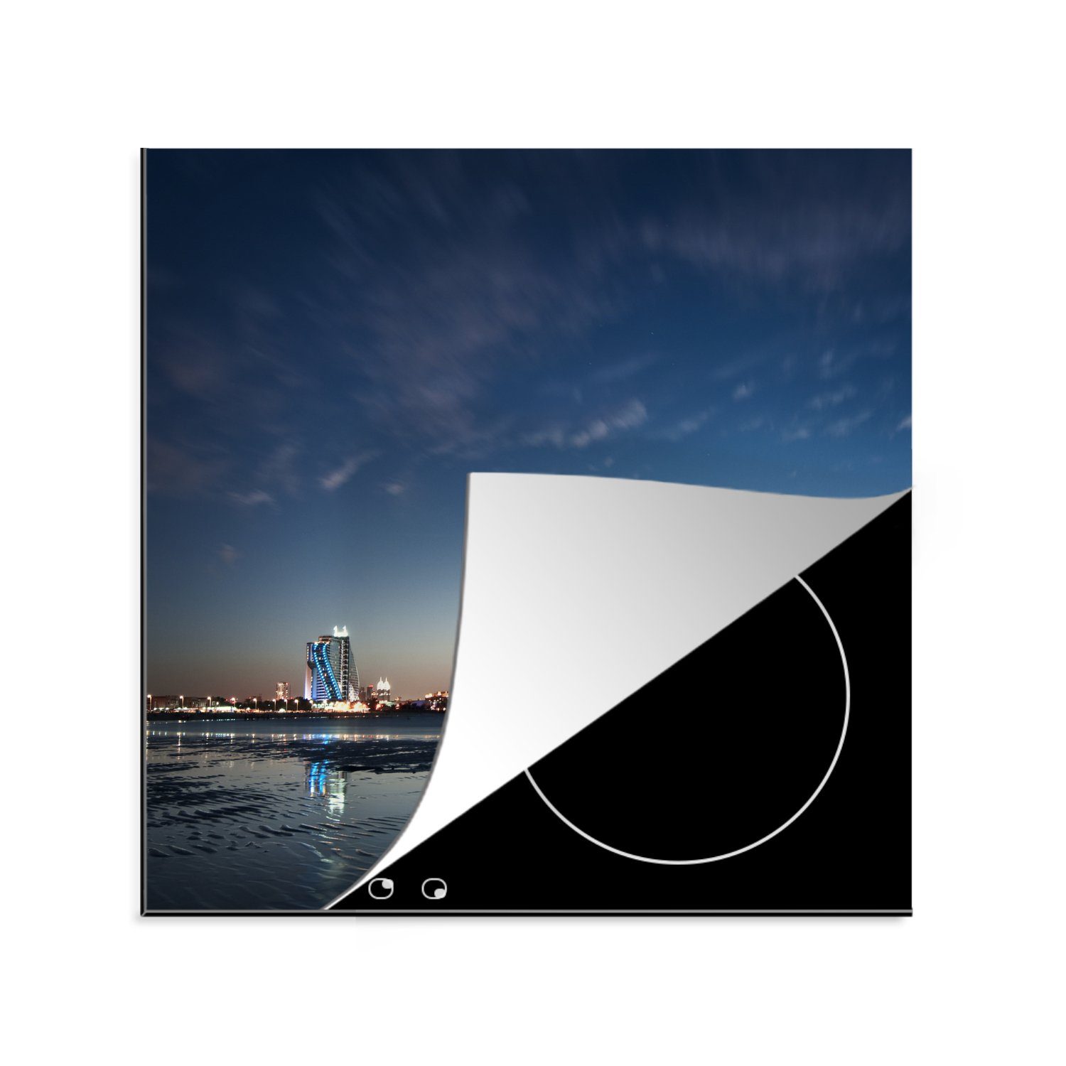 MuchoWow Herdblende-/Abdeckplatte Das wunderschöne Burj Al Arab und das Jumeirah Beach Hotel bei, Vinyl, (1 tlg), 78x78 cm, Ceranfeldabdeckung, Arbeitsplatte für küche