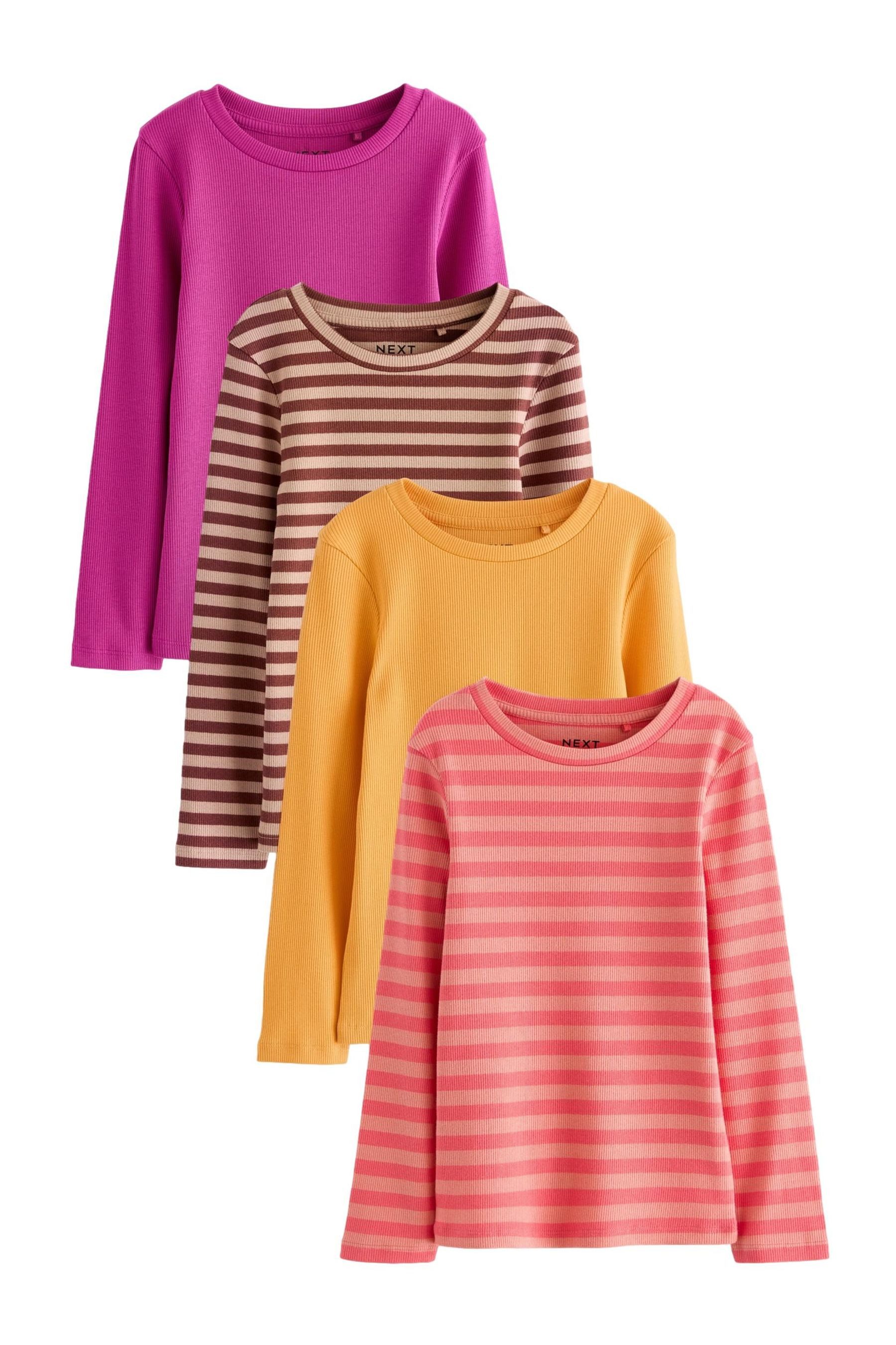 Next Langarmshirt Langärmeliges geripptes Shirt im 4er-Pack (4-tlg)