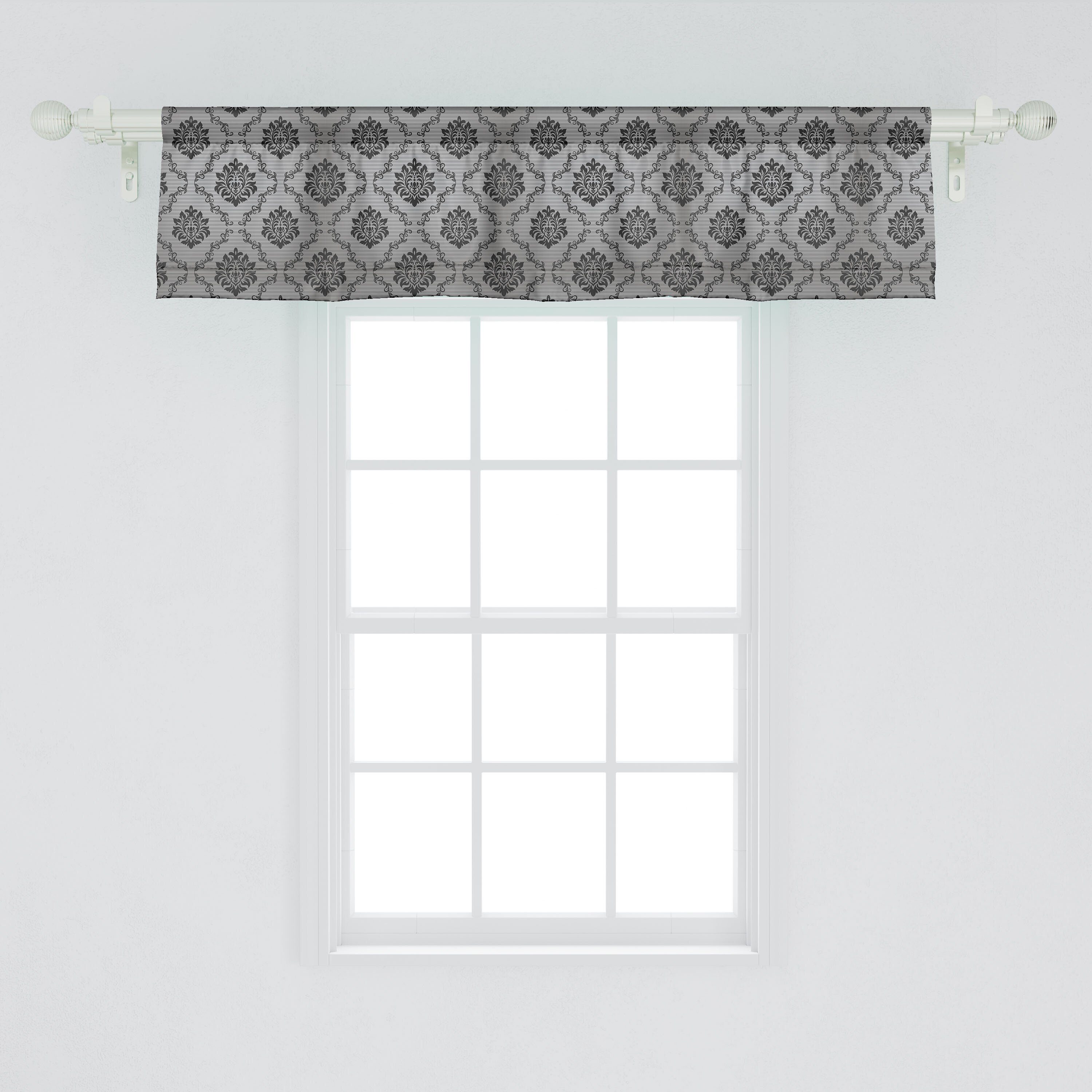 Scheibengardine Vorhang Volant für Damast-Grau Victorian Küche Abakuhaus, Dekor Schlafzimmer Streifen mit Microfaser, auf Stangentasche
