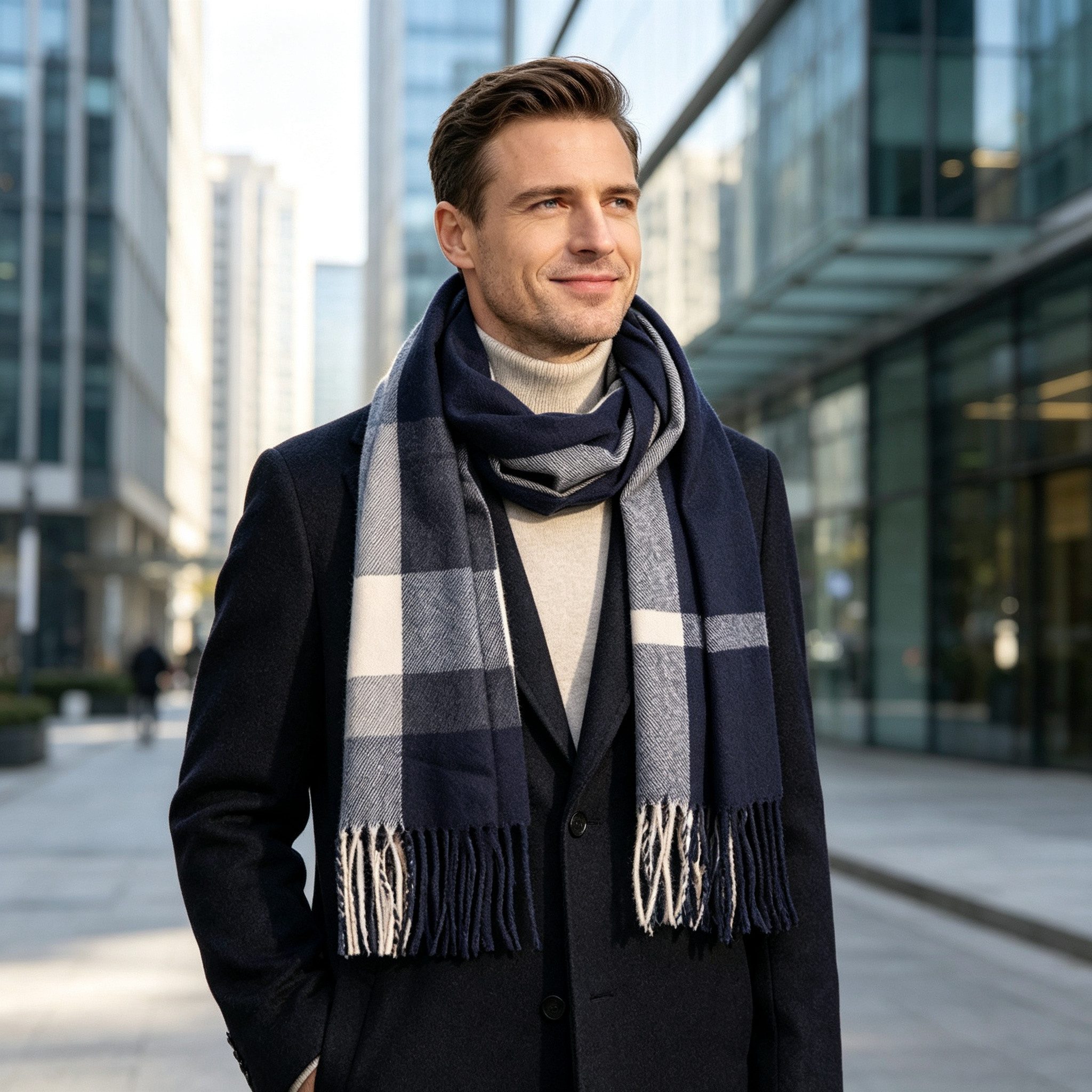 MIRROSI Modeschal Herrenschal kariert 36x180 cm – weicher Schal aus 100% Viskose, (angesagtes Karomuster, Neue Kollektion Herbst/Winter 2026), Männer Halstuch ideal für Herbst und Winter